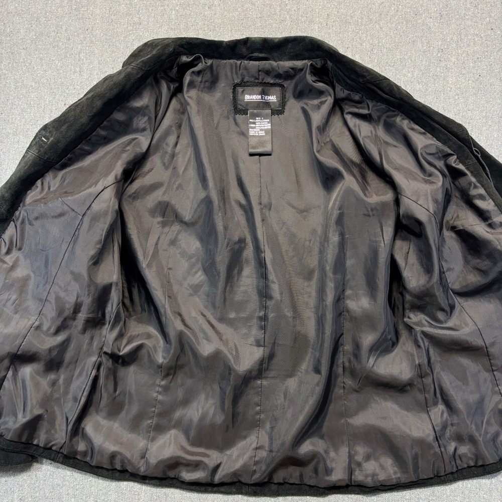 Brandon Thomas Vintage Black 100% Suede Leather Button Blazer Jacket Size L - Picture 4 of 7